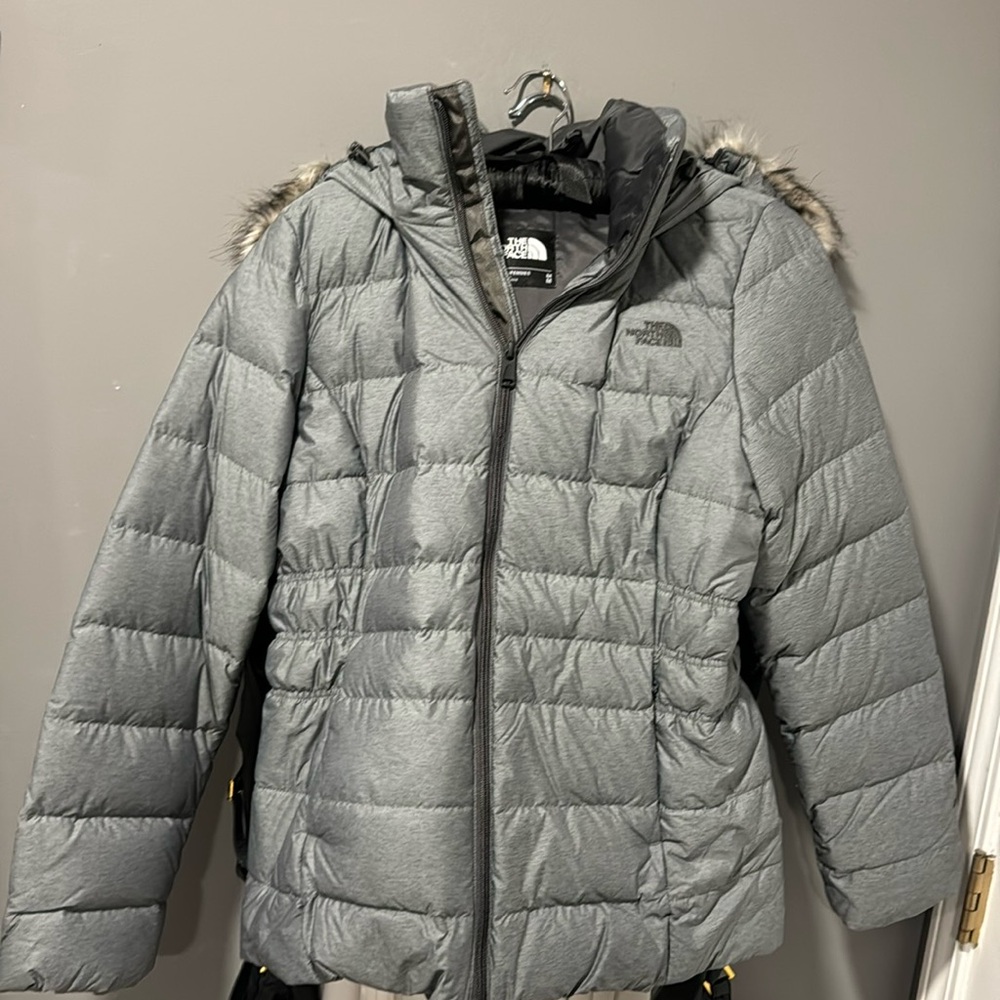 The north face size medium gray coat with furry hood